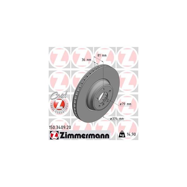Bromsskiva Ventilerad, Framaxel Zimmermann 150.3409.20 ZIMMERMANN