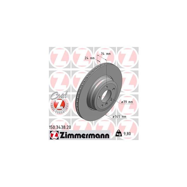 Bromsskiva Externt ventilerad, Bakaxel Zimmermann 150.3438.20 ZIMMERMANN