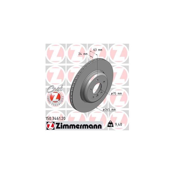 Bromsskiva Externt ventilerad, Bakaxel Zimmermann 150.3461.20 ZIMMERMANN