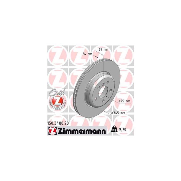Bromsskiva Ventilerad, Bakaxel Zimmermann 150.3480.20 ZIMMERMANN