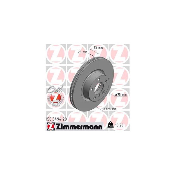 Bromsskiva Ventilerad, Framaxel Zimmermann 150.3494.20 ZIMMERMANN