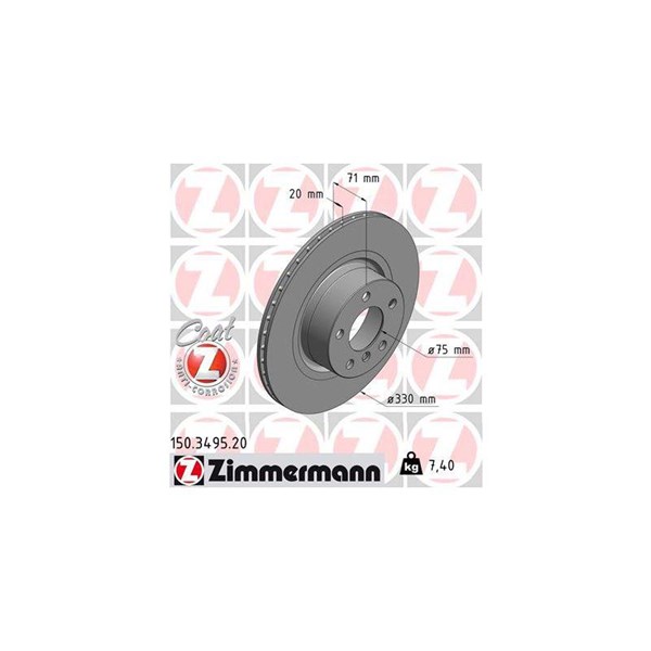 Bromsskiva Ventilerad, Bakaxel Zimmermann 150.3495.20 ZIMMERMANN