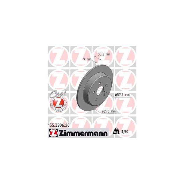 Bromsskiva Solid, Bakaxel Zimmermann 155.3906.20 ZIMMERMANN