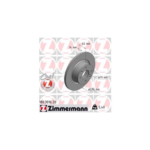 Bromsskiva Solid, Bakaxel Zimmermann 180.3016.20 ZIMMERMANN