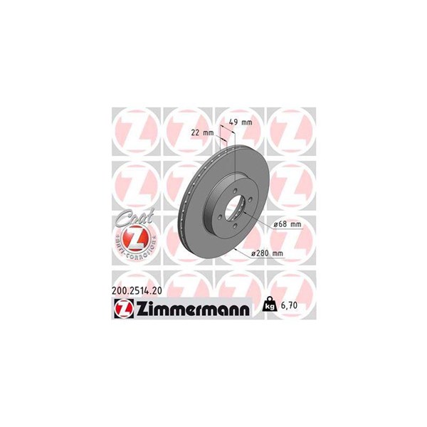 Bromsskiva Ventilerad, Framaxel Zimmermann 200.2514.20 ZIMMERMANN