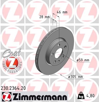 Bromsskiva Ventilerad, Framaxel Zimmermann 230.2364.20 ZIMMERMANN
