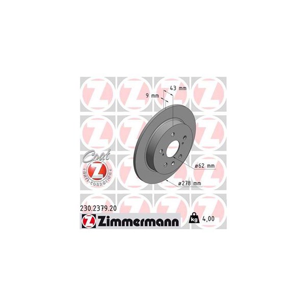 Bromsskiva Solid, Bakaxel Zimmermann 230.2379.20 ZIMMERMANN