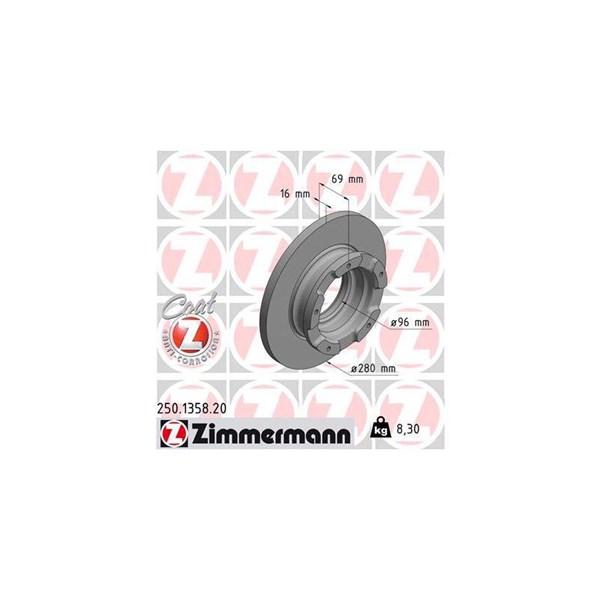 Bromsskiva Solid, Bakaxel Zimmermann 250.1358.20 ZIMMERMANN