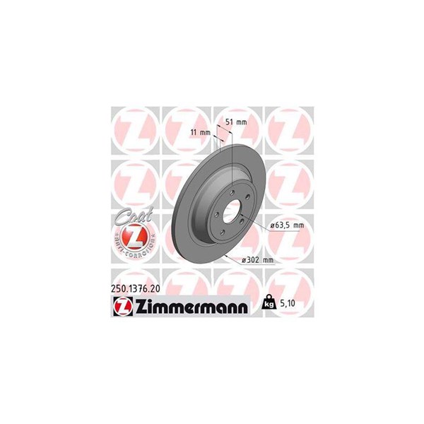 Bromsskiva Solid, Bakaxel Zimmermann 250.1376.20 ZIMMERMANN
