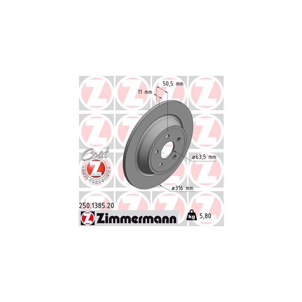Bromsskiva Solid, Bakaxel Zimmermann 250.1385.20 ZIMMERMANN
