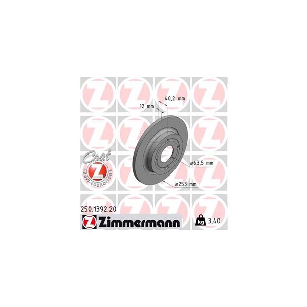 Bromsskiva Solid, Bakaxel Zimmermann 250.1392.20 ZIMMERMANN