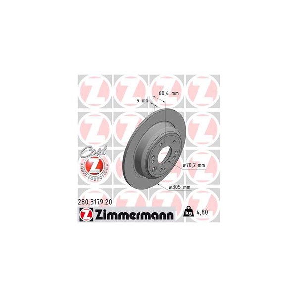 Bromsskiva Solid, Bakaxel Zimmermann 280.3179.20 ZIMMERMANN