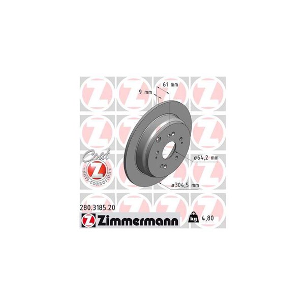 Bromsskiva Solid, Bakaxel Zimmermann 280.3185.20 ZIMMERMANN