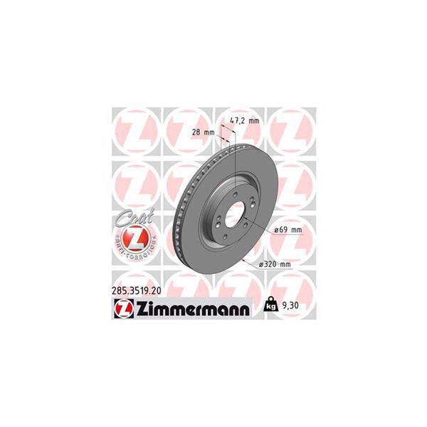 Bromsskiva Ventilerad, Framaxel Zimmermann 285.3519.20 ZIMMERMANN
