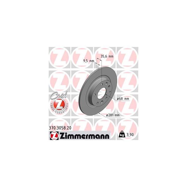 Bromsskiva Solid, Bakaxel Zimmermann 370.3058.20 ZIMMERMANN