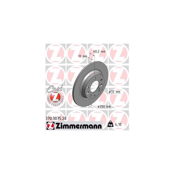 Bromsskiva Solid, Bakaxel Zimmermann 370.3075.20 ZIMMERMANN