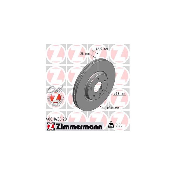 Bromsskiva Ventilerad, Framaxel Zimmermann 400.1436.20 ZIMMERMANN Bromsskiva Ventilerad, Framaxel Zimmermann 400.1436.20 ZIMMERMANN