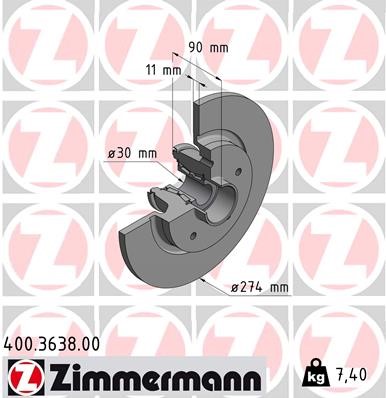 Bromsskiva Solid, Bakaxel Zimmermann 400.3638.00 ZIMMERMANN