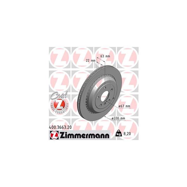 Bromsskiva Externt ventilerad, Bakaxel Zimmermann 400.3663.20 ZIMMERMANN