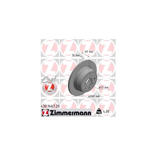 Bromsskiva Solid, Bakaxel Zimmermann 430.1467.20 ZIMMERMANN