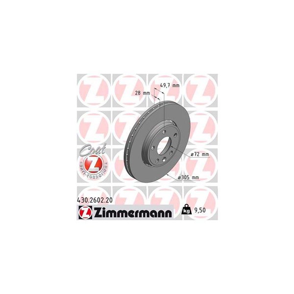 Bromsskiva Externt ventilerad, Framaxel Zimmermann 430.2602.20 ZIMMERMANN