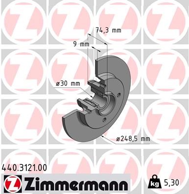 Bromsskiva Solid, Bakaxel Zimmermann 440.3121.00 ZIMMERMANN