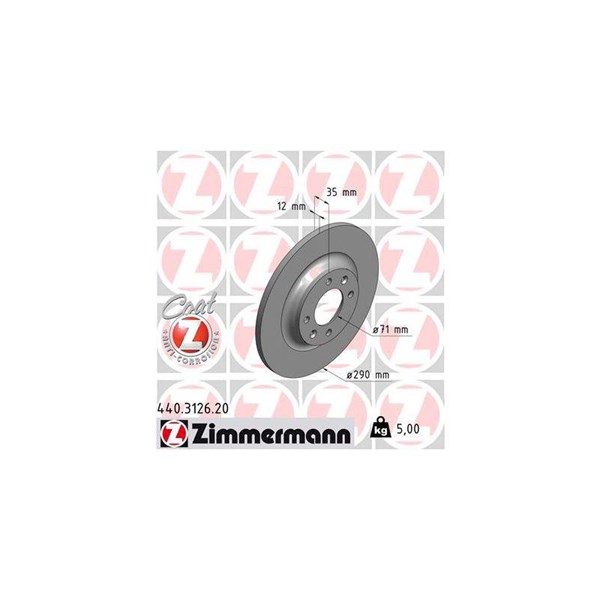 Bromsskiva Solid, Bakaxel Zimmermann 440.3126.20 ZIMMERMANN
