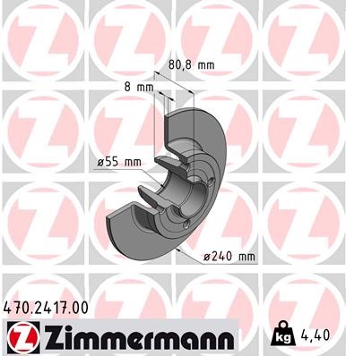 Bromsskiva Solid, Bakaxel Zimmermann 470.2417.00 ZIMMERMANN