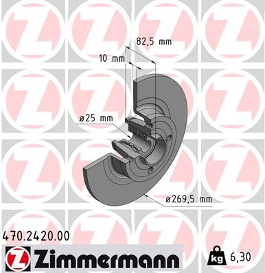 Bromsskiva Solid, Bakaxel Zimmermann 470.2420.00 ZIMMERMANN