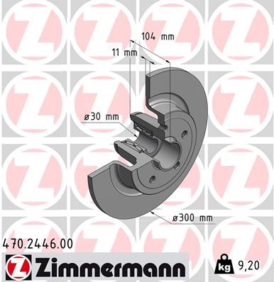 Bromsskiva Solid, Bakaxel Zimmermann 470.2446.00 ZIMMERMANN