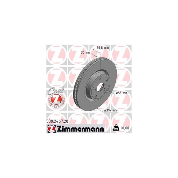 Bromsskiva Ventilerad, Framaxel Zimmermann 530.2467.20 ZIMMERMANN