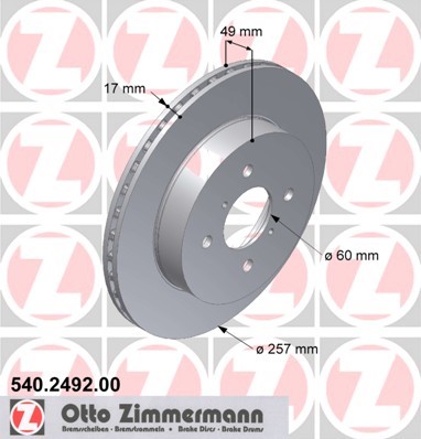 Bromsskiva Ventilerad, Framaxel Zimmermann 540.2492.00 ZIMMERMANN