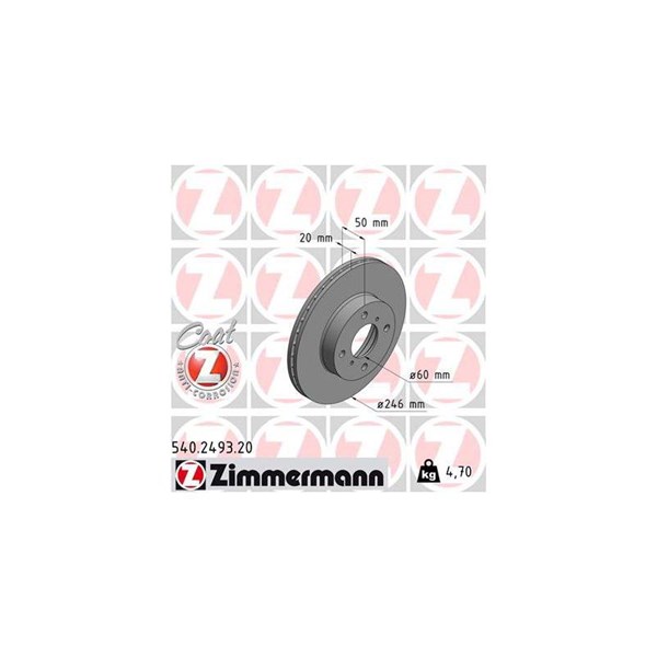 Bromsskiva Ventilerad, Framaxel Zimmermann 540.2493.20 ZIMMERMANN