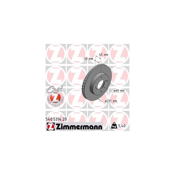 Bromsskiva Ventilerad, Framaxel Zimmermann 540.5314.20 ZIMMERMANN Bromsskiva Ventilerad, Framaxel Zimmermann 540.5314.20 ZIMMERMANN