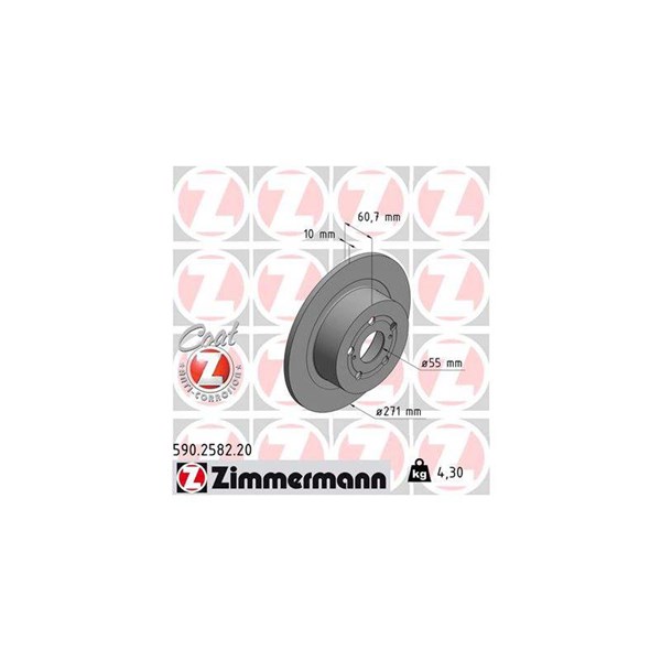 Bromsskiva Solid, Bakaxel Zimmermann 590.2582.20 ZIMMERMANN
