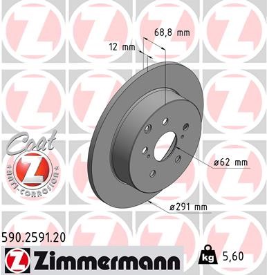 Bromsskiva Solid, Bakaxel Zimmermann 590.2591.20 ZIMMERMANN