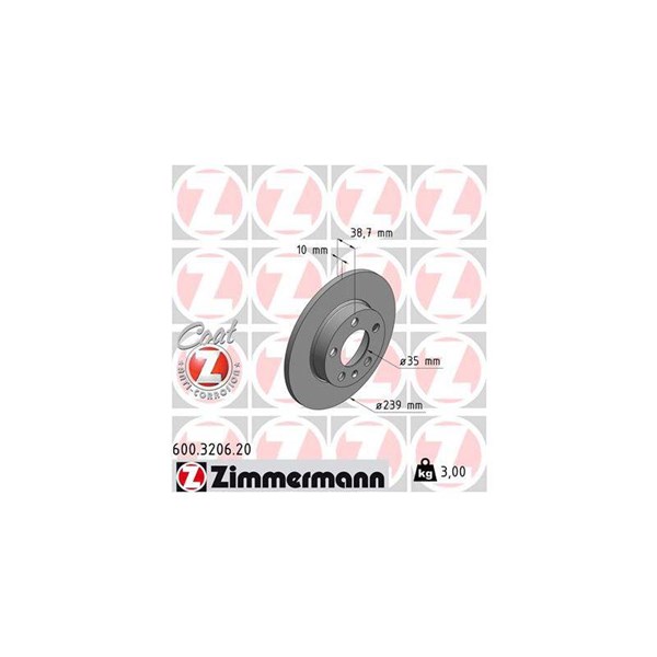 Bromsskiva Solid, Bakaxel Zimmermann 600.3206.20 ZIMMERMANN