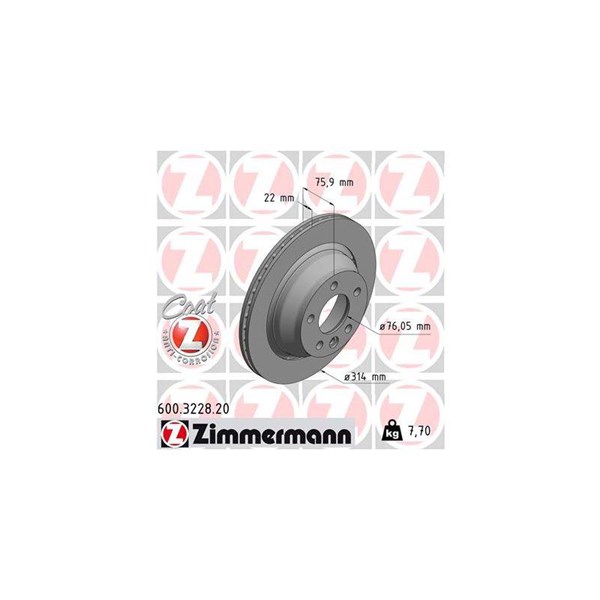 Bromsskiva Externt ventilerad, Bakaxel Zimmermann 600.3228.20 ZIMMERMANN