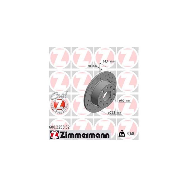 Bromsskiva Solid, Bakaxel Zimmermann 600.3258.52 ZIMMERMANN