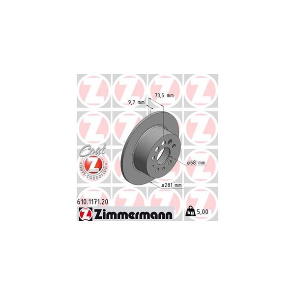 Bromsskiva Solid, Bakaxel Zimmermann 610.1171.20 ZIMMERMANN