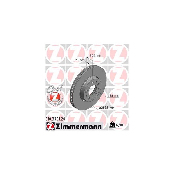 Bromsskiva Externt ventilerad, Framaxel Zimmermann 610.3701.20 ZIMMERMANN