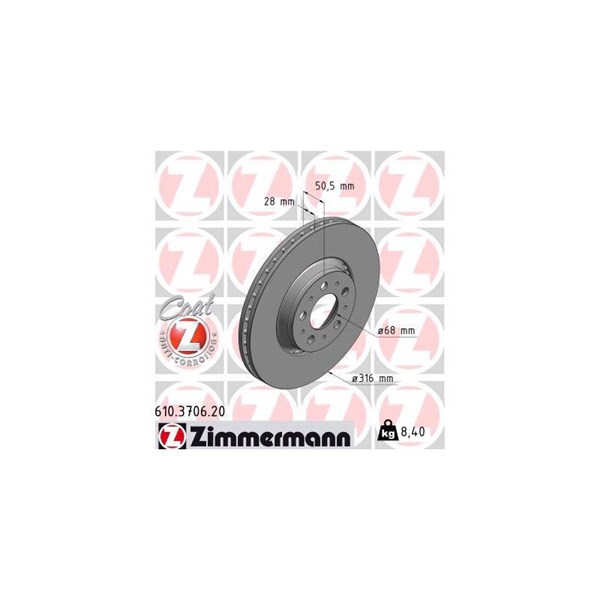 Bromsskiva Externt ventilerad, Framaxel Zimmermann 610.3706.20 ZIMMERMANN