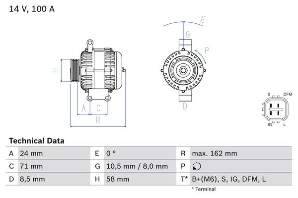 Generator 14V 100A Bosch 0 986 082 080 BOSCH