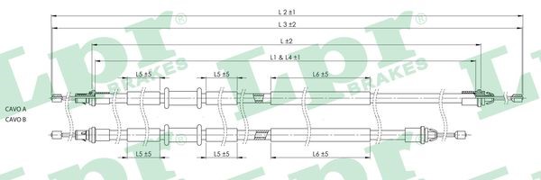 Vajer, parkeringsbroms, Bak, Mitt Lpr C0249B LPR