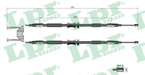 Vajer, parkeringsbroms, Bak, Mitt Lpr C0595B LPR