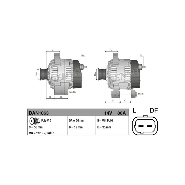 Generator 80A Denso DAN1063 DENSO