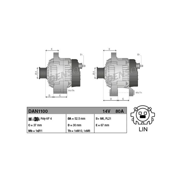 Generator 80A Denso DAN1100 DENSO Generator 80A Denso DAN1100 DENSO