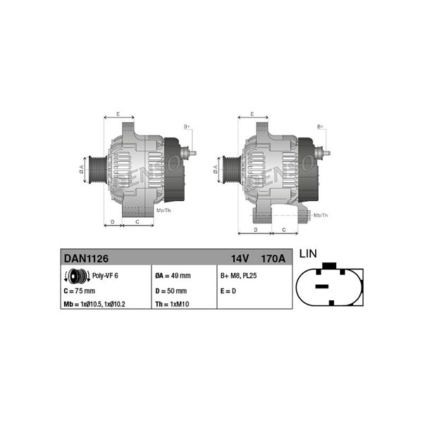 Generator 170A Denso DAN1126 DENSO