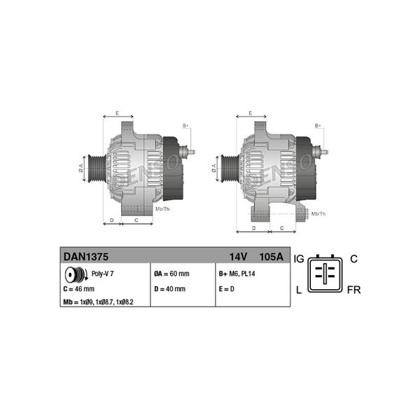 Generator 105A Denso DAN1375 DENSO Generator 105A Denso DAN1375 DENSO