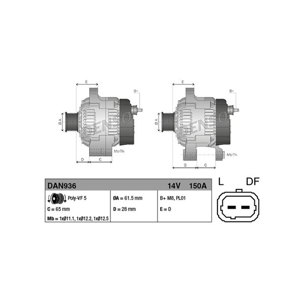 Generator 150A Denso DAN936 DENSO
